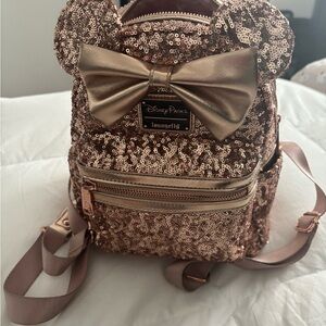 Disney Parks Loungefly Rose Gold Sequin Mini Backpack